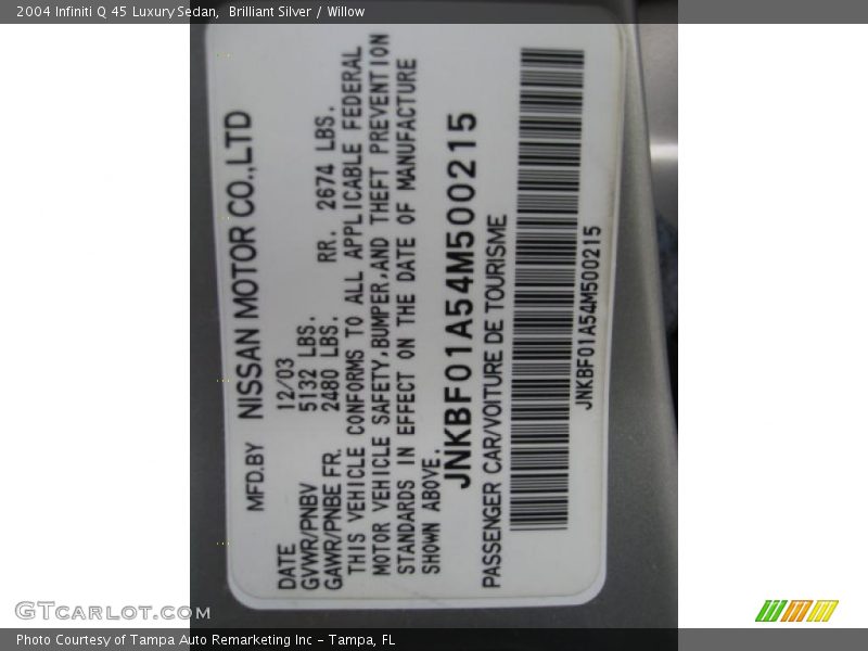 Brilliant Silver / Willow 2004 Infiniti Q 45 Luxury Sedan
