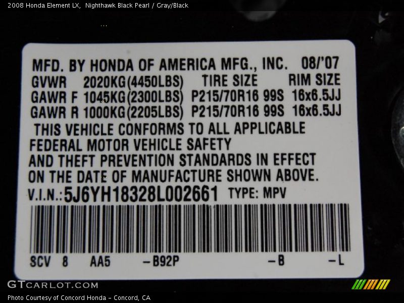 Nighthawk Black Pearl / Gray/Black 2008 Honda Element LX