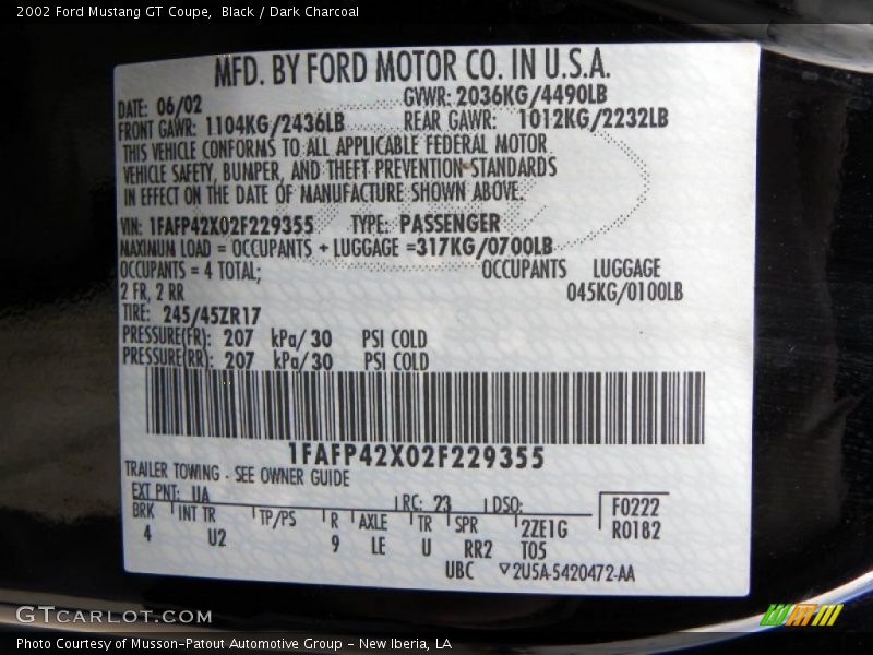 Black / Dark Charcoal 2002 Ford Mustang GT Coupe