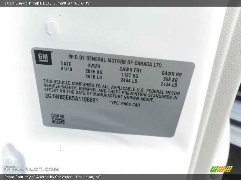 Summit White / Gray 2010 Chevrolet Impala LT