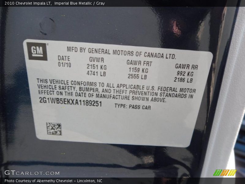 Imperial Blue Metallic / Gray 2010 Chevrolet Impala LT
