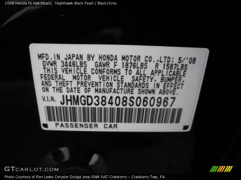 Nighthawk Black Pearl / Black/Grey 2008 Honda Fit Hatchback