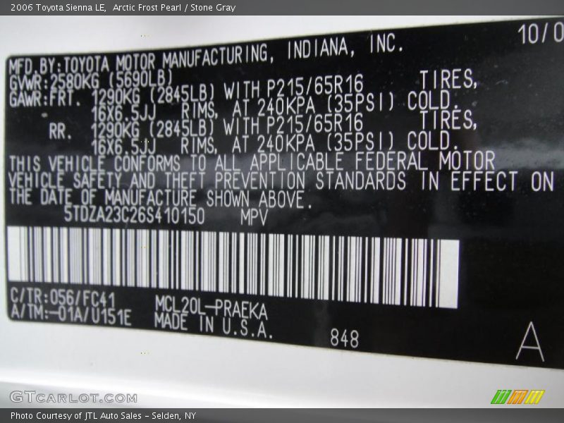 Arctic Frost Pearl / Stone Gray 2006 Toyota Sienna LE