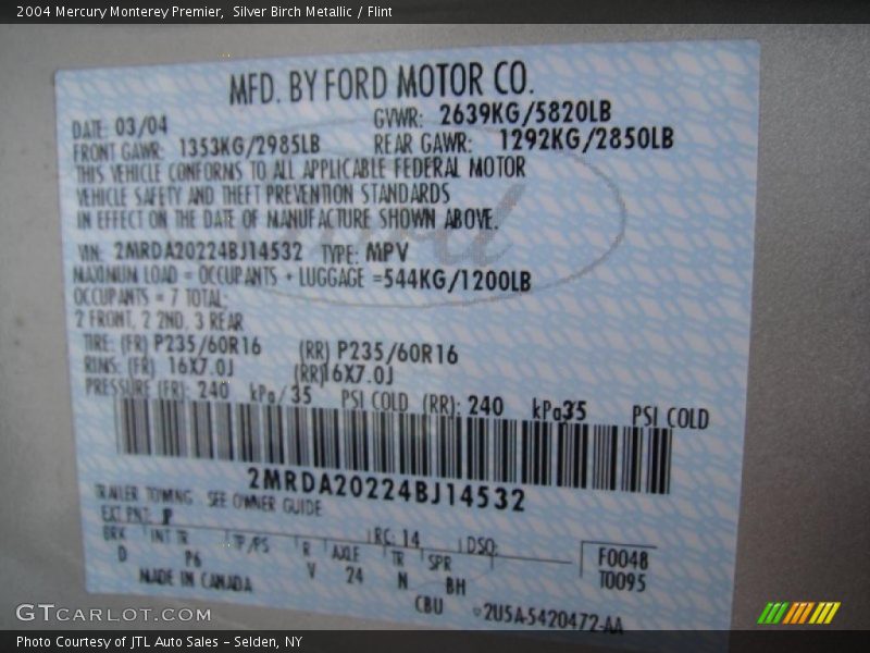 Silver Birch Metallic / Flint 2004 Mercury Monterey Premier