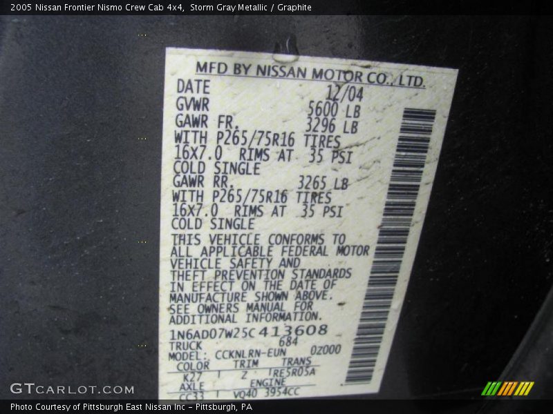Storm Gray Metallic / Graphite 2005 Nissan Frontier Nismo Crew Cab 4x4
