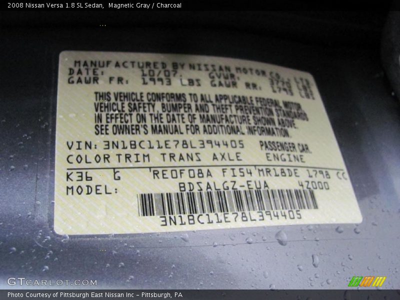 Magnetic Gray / Charcoal 2008 Nissan Versa 1.8 SL Sedan