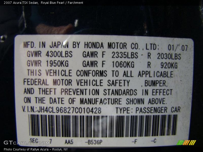 Royal Blue Pearl / Parchment 2007 Acura TSX Sedan