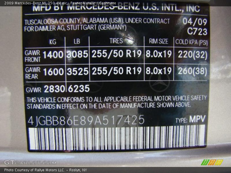 Pewter Metallic / Cashmere 2009 Mercedes-Benz ML 350 4Matic