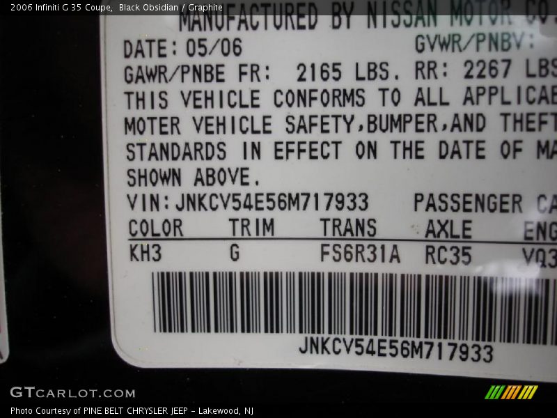 Black Obsidian / Graphite 2006 Infiniti G 35 Coupe