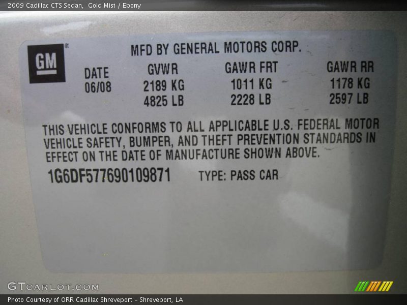 Gold Mist / Ebony 2009 Cadillac CTS Sedan