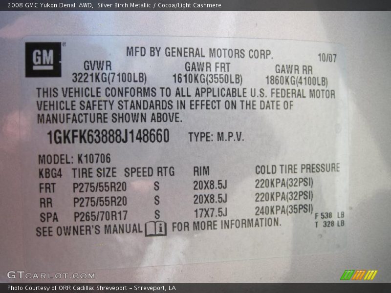 Silver Birch Metallic / Cocoa/Light Cashmere 2008 GMC Yukon Denali AWD