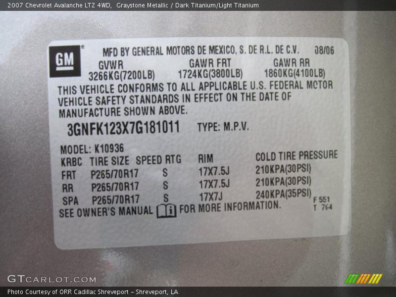 Graystone Metallic / Dark Titanium/Light Titanium 2007 Chevrolet Avalanche LTZ 4WD