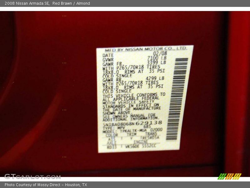 Red Brawn / Almond 2008 Nissan Armada SE