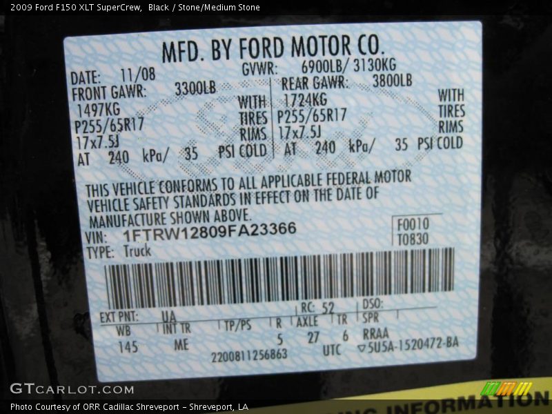 Black / Stone/Medium Stone 2009 Ford F150 XLT SuperCrew