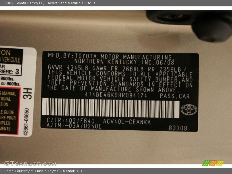 Desert Sand Metallic / Bisque 2009 Toyota Camry LE