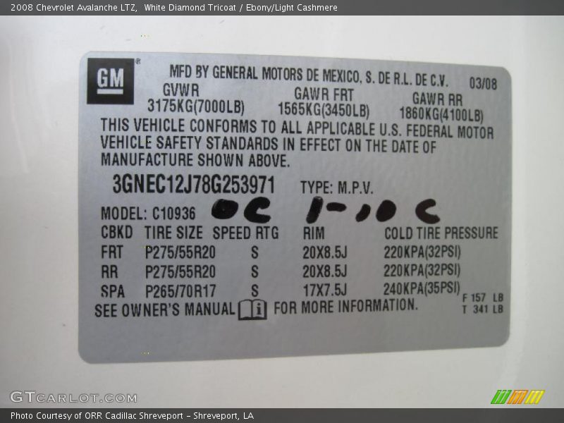 White Diamond Tricoat / Ebony/Light Cashmere 2008 Chevrolet Avalanche LTZ