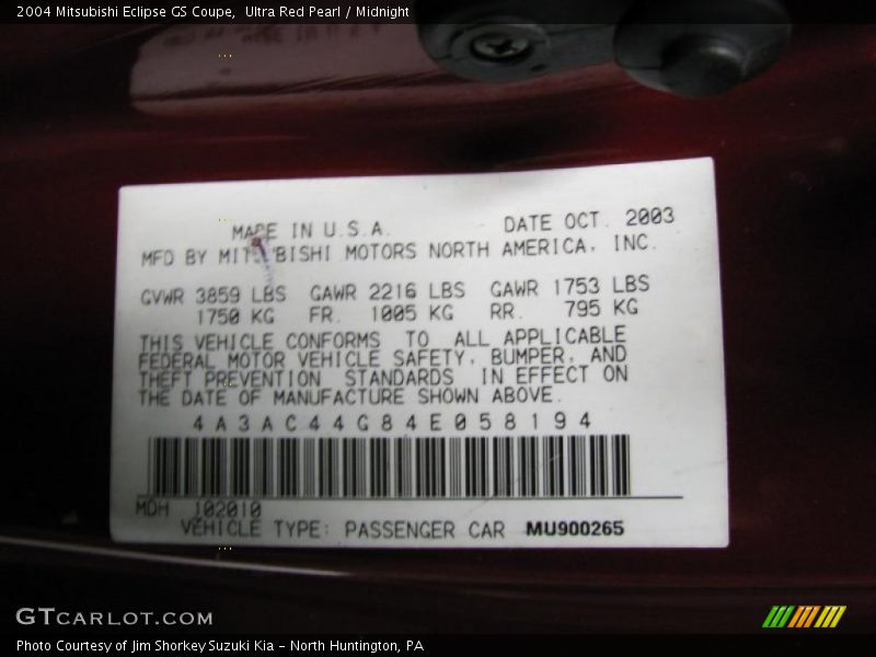 Ultra Red Pearl / Midnight 2004 Mitsubishi Eclipse GS Coupe