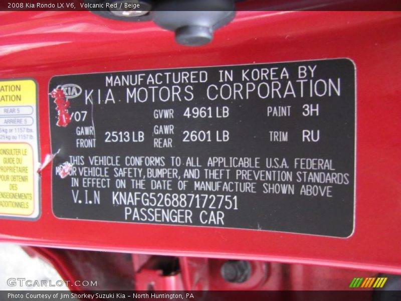 Volcanic Red / Beige 2008 Kia Rondo LX V6