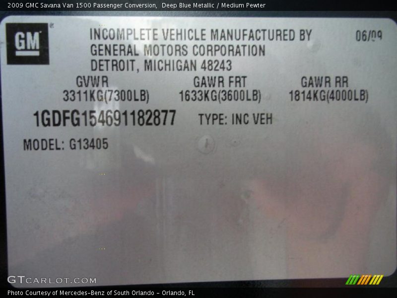 Deep Blue Metallic / Medium Pewter 2009 GMC Savana Van 1500 Passenger Conversion
