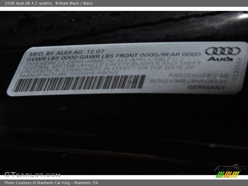 Brilliant Black / Black 2008 Audi A8 4.2 quattro