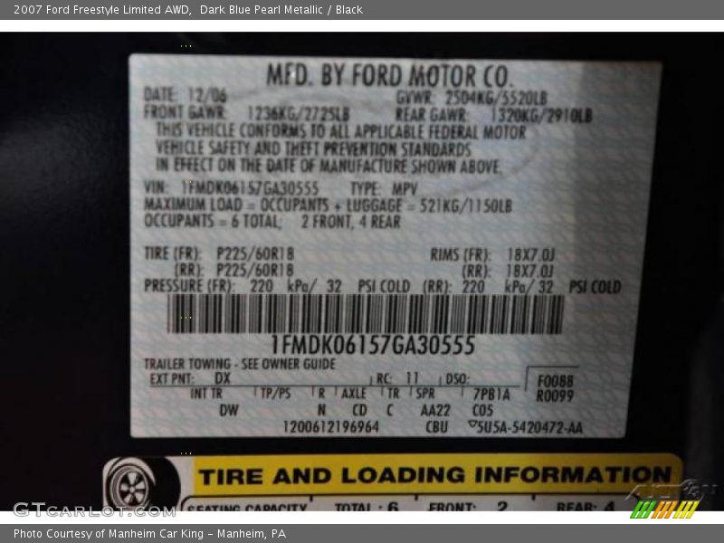 Dark Blue Pearl Metallic / Black 2007 Ford Freestyle Limited AWD