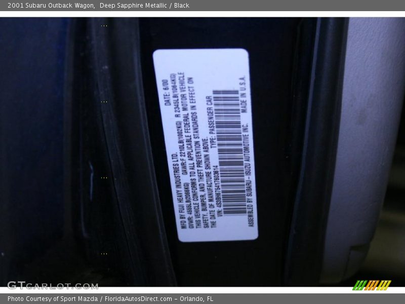 Deep Sapphire Metallic / Black 2001 Subaru Outback Wagon