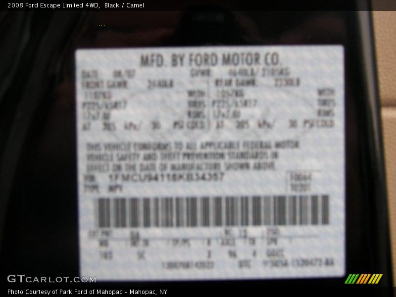 Black / Camel 2008 Ford Escape Limited 4WD