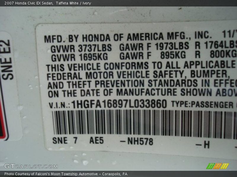 Taffeta White / Ivory 2007 Honda Civic EX Sedan