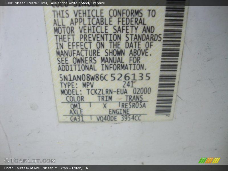 Avalanche White / Steel/Graphite 2006 Nissan Xterra S 4x4