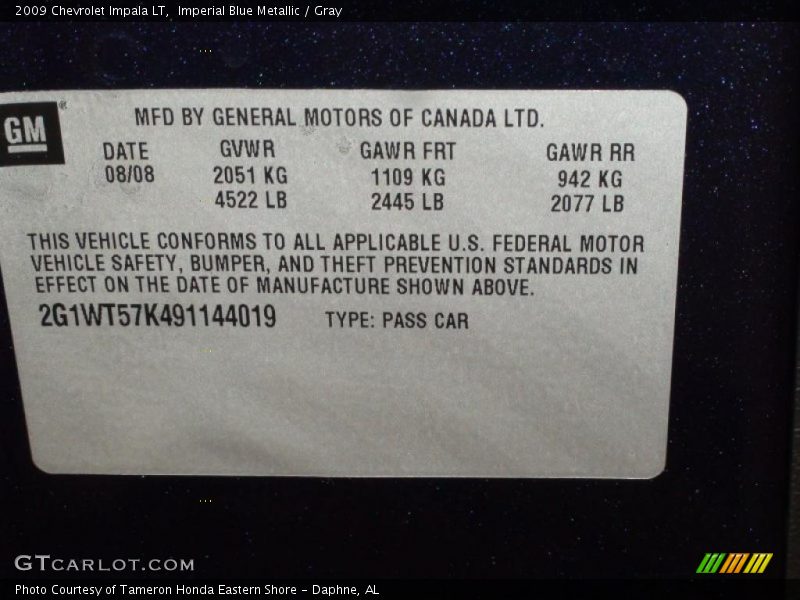 Imperial Blue Metallic / Gray 2009 Chevrolet Impala LT