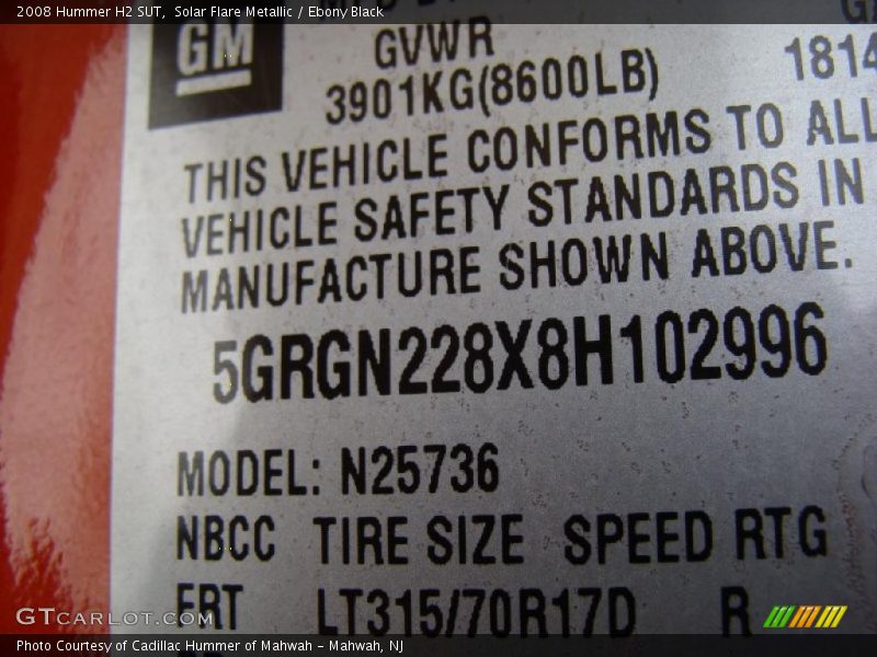 Solar Flare Metallic / Ebony Black 2008 Hummer H2 SUT