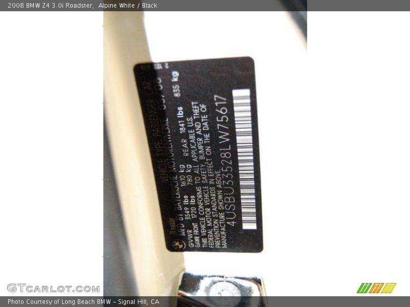 Alpine White / Black 2008 BMW Z4 3.0i Roadster