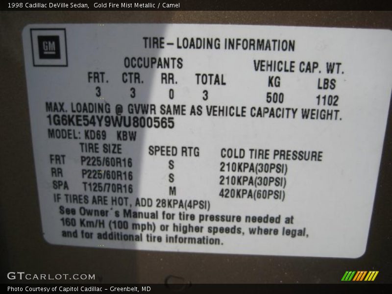Gold Fire Mist Metallic / Camel 1998 Cadillac DeVille Sedan