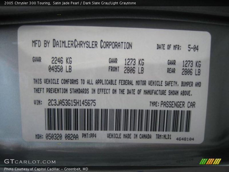 Satin Jade Pearl / Dark Slate Gray/Light Graystone 2005 Chrysler 300 Touring