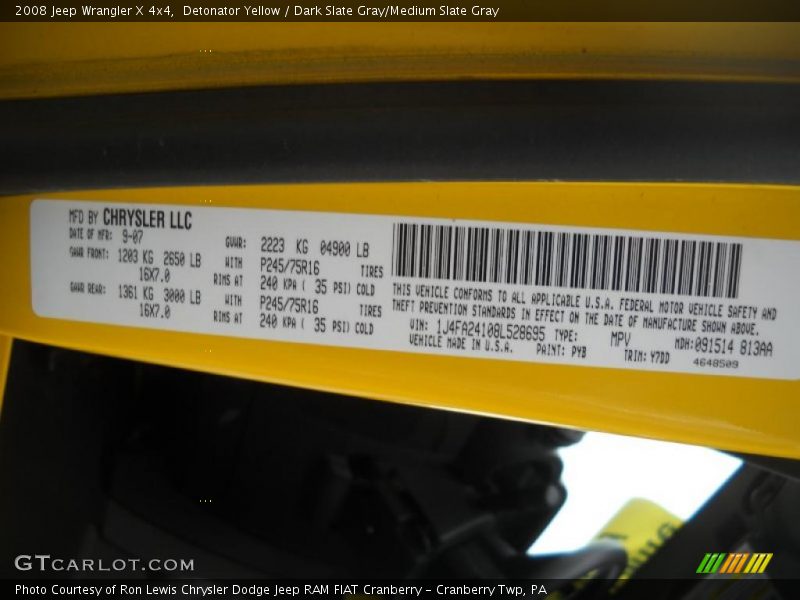 Detonator Yellow / Dark Slate Gray/Medium Slate Gray 2008 Jeep Wrangler X 4x4