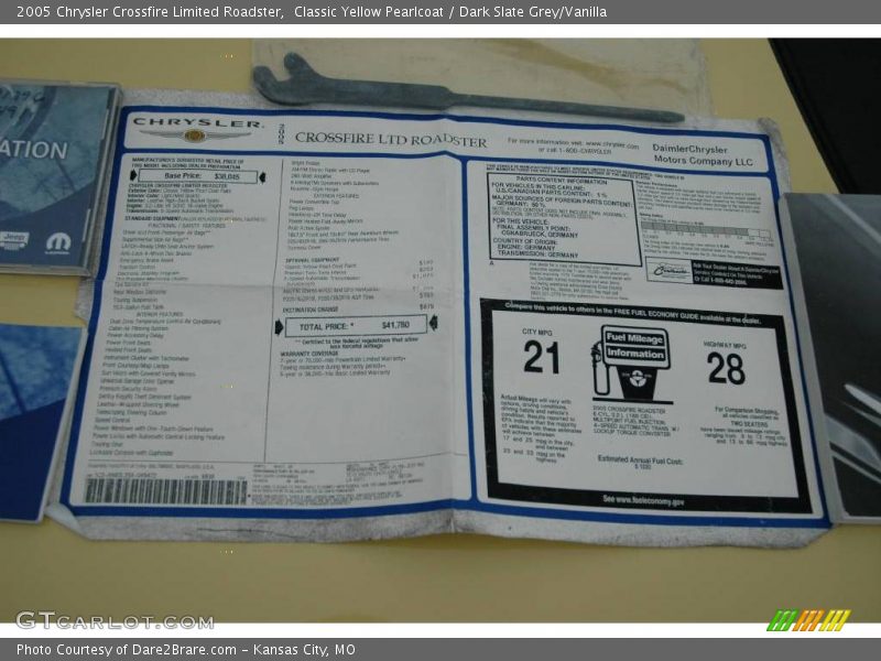 Classic Yellow Pearlcoat / Dark Slate Grey/Vanilla 2005 Chrysler Crossfire Limited Roadster