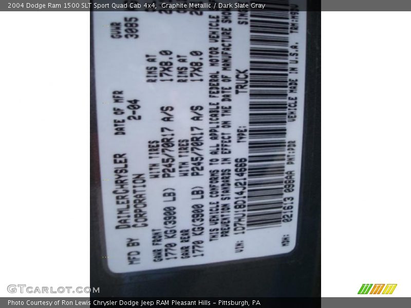 Graphite Metallic / Dark Slate Gray 2004 Dodge Ram 1500 SLT Sport Quad Cab 4x4