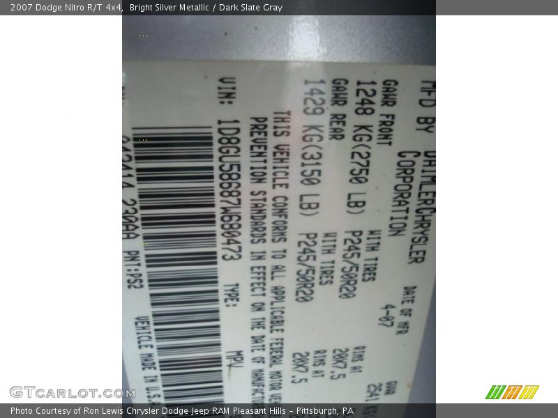 Bright Silver Metallic / Dark Slate Gray 2007 Dodge Nitro R/T 4x4
