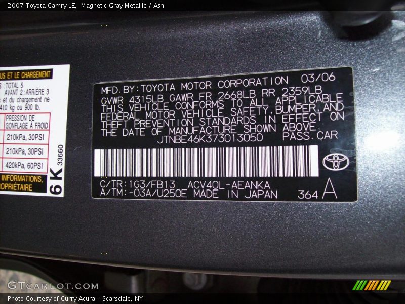 Magnetic Gray Metallic / Ash 2007 Toyota Camry LE