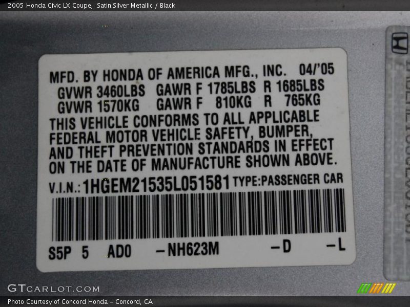 Satin Silver Metallic / Black 2005 Honda Civic LX Coupe