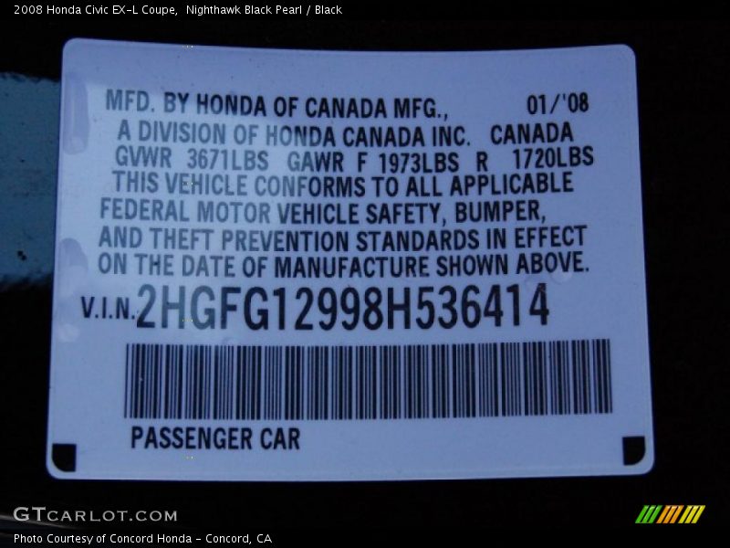 Nighthawk Black Pearl / Black 2008 Honda Civic EX-L Coupe