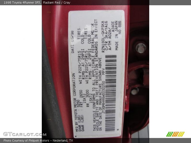 Radiant Red / Gray 1998 Toyota 4Runner SR5