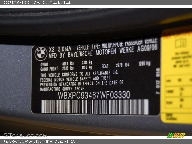 Silver Grey Metallic / Black 2007 BMW X3 3.0si