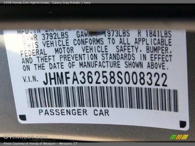 Galaxy Gray Metallic / Ivory 2008 Honda Civic Hybrid Sedan