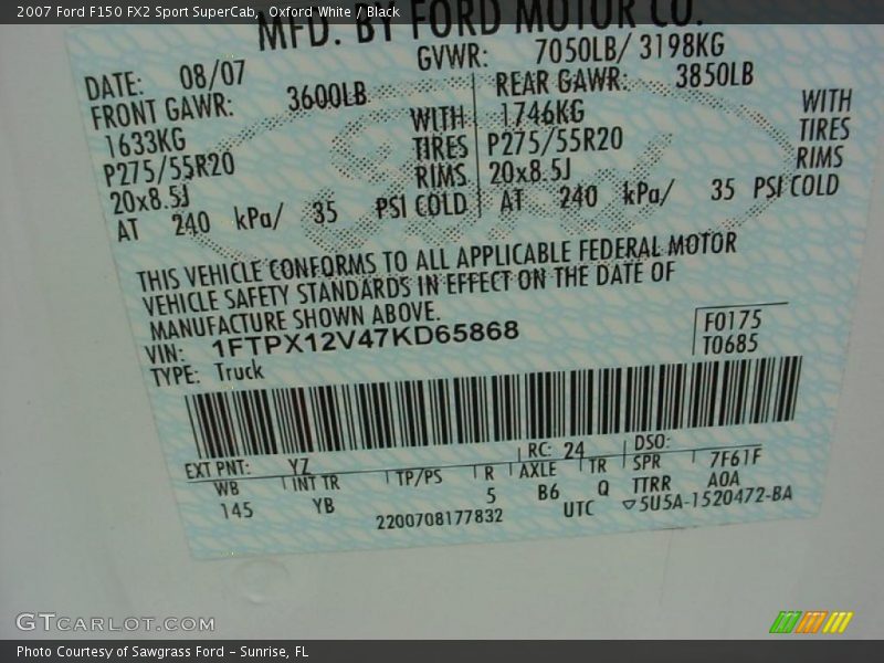 Oxford White / Black 2007 Ford F150 FX2 Sport SuperCab