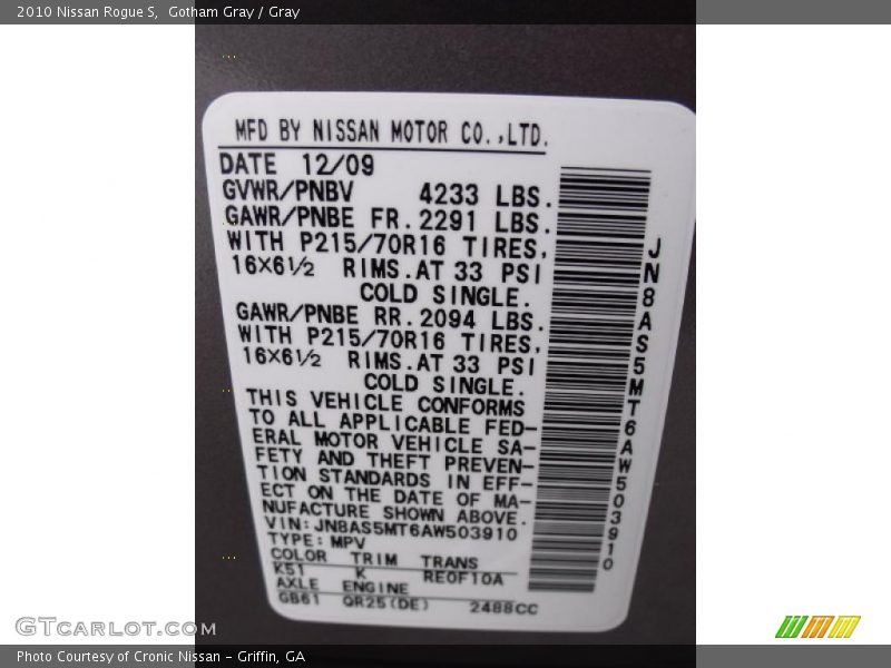 Gotham Gray / Gray 2010 Nissan Rogue S