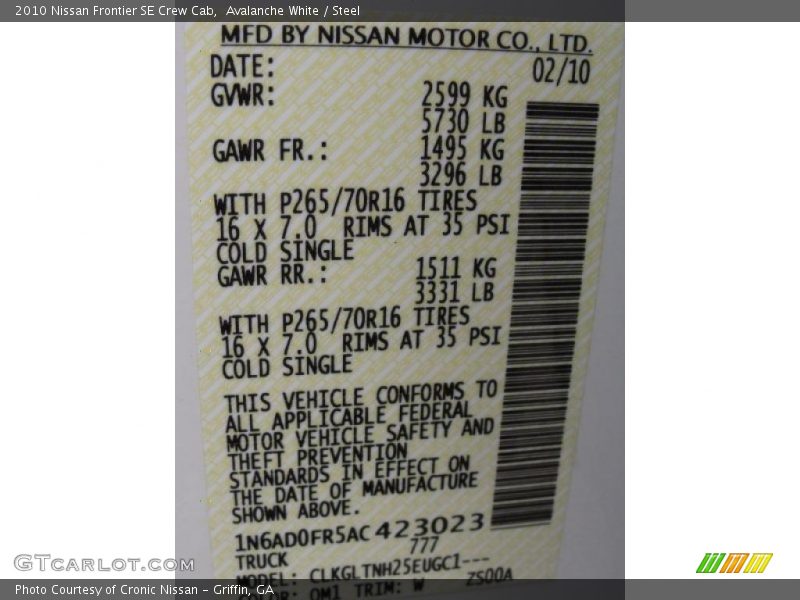 Avalanche White / Steel 2010 Nissan Frontier SE Crew Cab