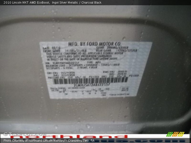 Ingot Silver Metallic / Charcoal Black 2010 Lincoln MKT AWD EcoBoost