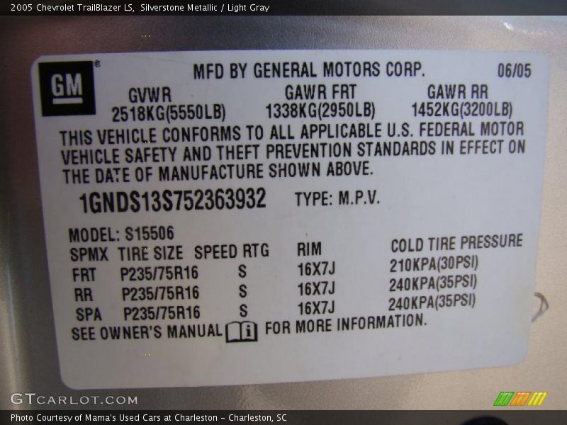 Silverstone Metallic / Light Gray 2005 Chevrolet TrailBlazer LS