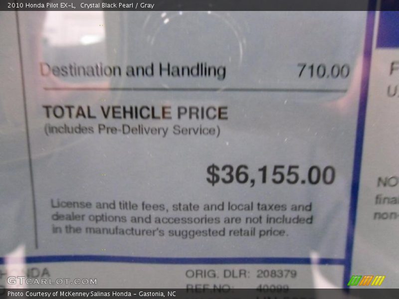 Crystal Black Pearl / Gray 2010 Honda Pilot EX-L